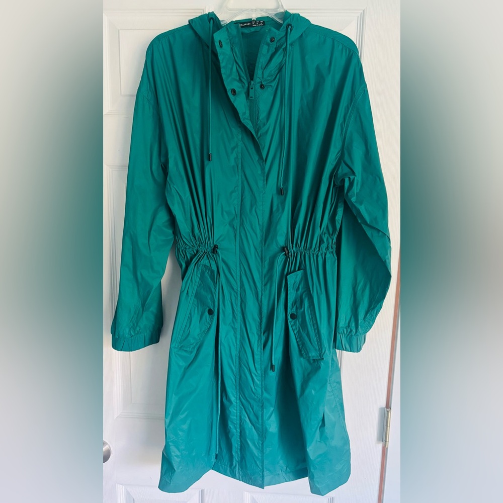 Elegant Teal Hooded Trench Coat